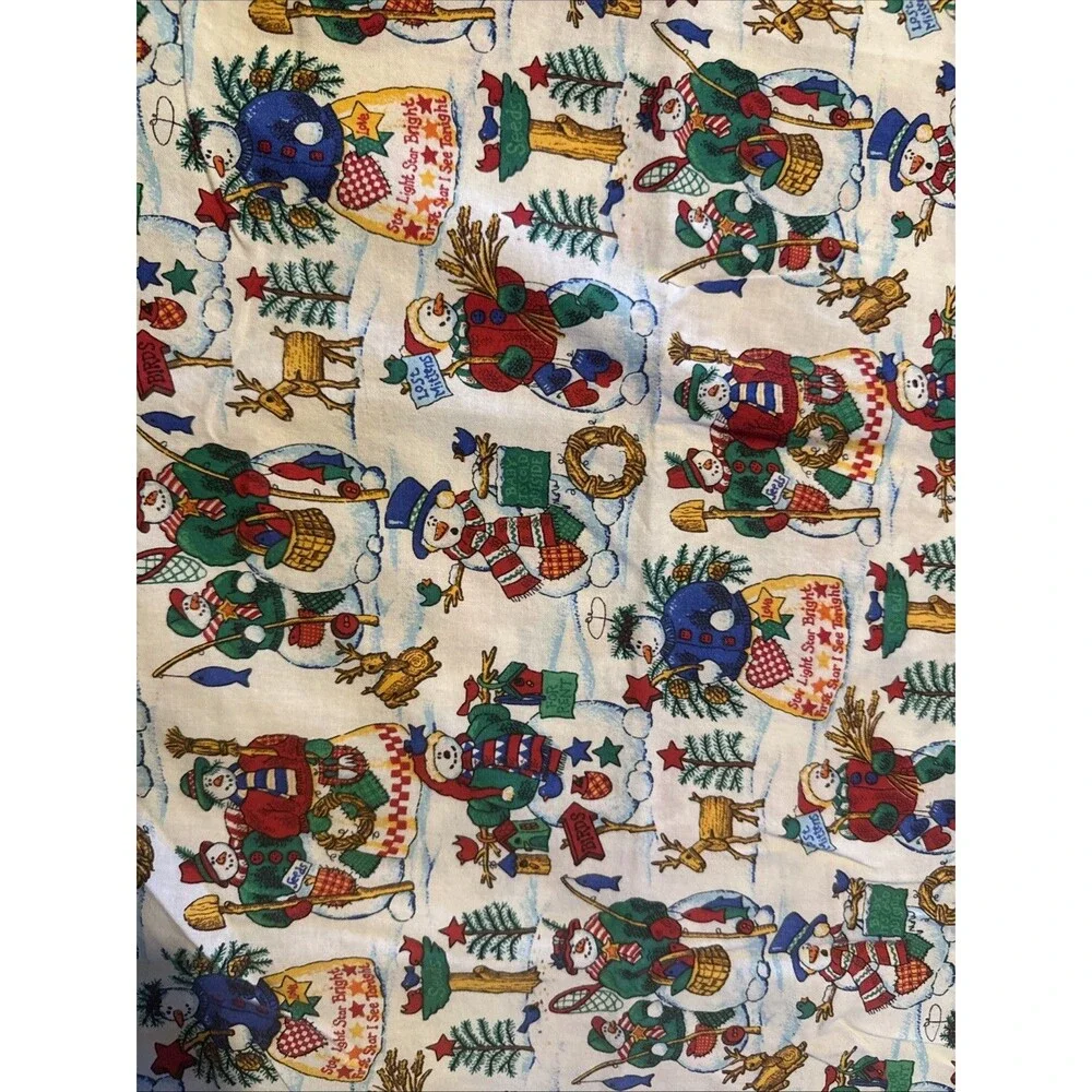 2 Christmas Themed Pillowcases, Handmade,Standard,Cotton - Snowman, Fishing